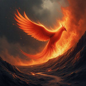 Betrayal Bossa - Phoenix rising from betrayal flames in funky jaguar style